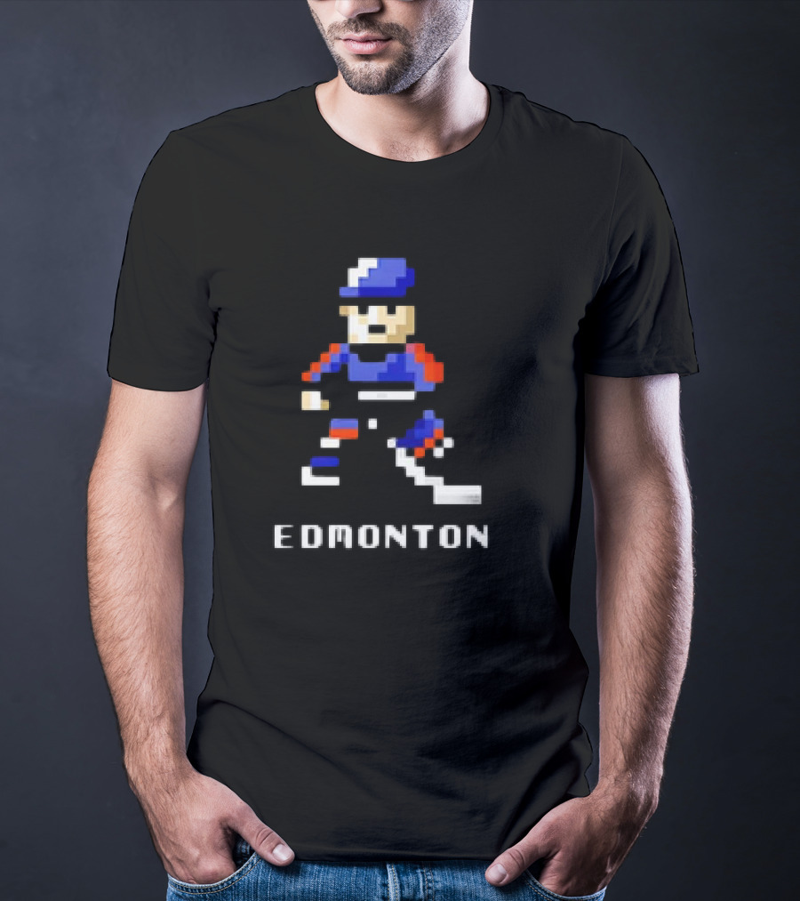 Edmonton Hockey 8-Bit Pixelated Player T-Shirt