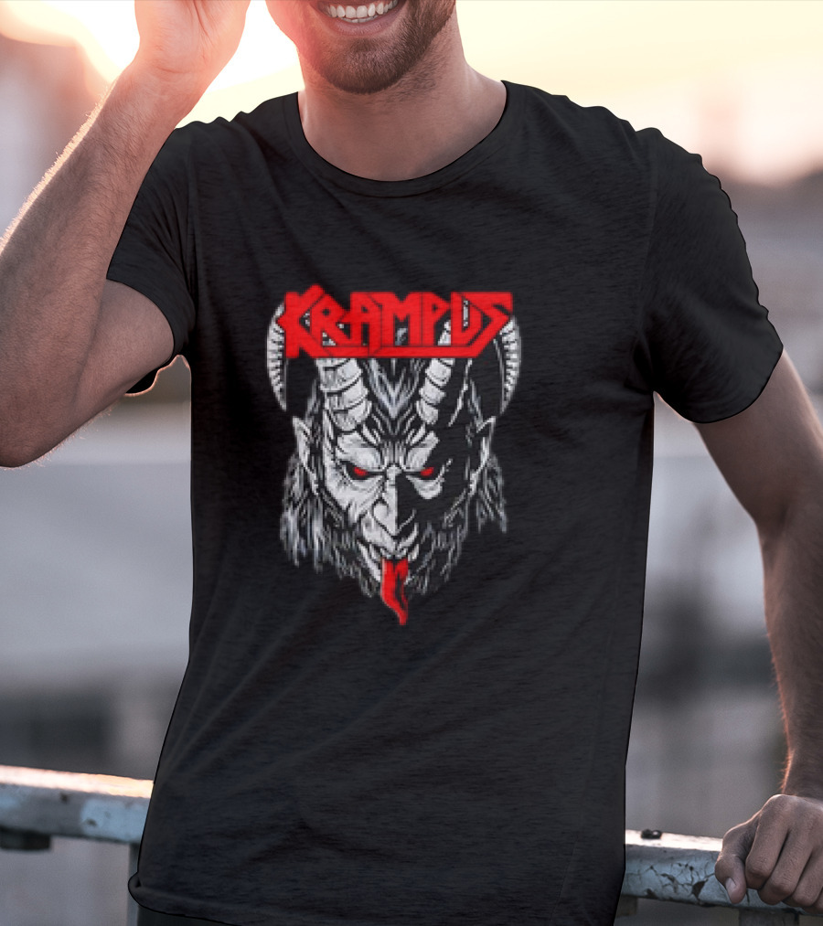 Scerry Krampus Christmas Krampus Horned Demon Face T-Shirt