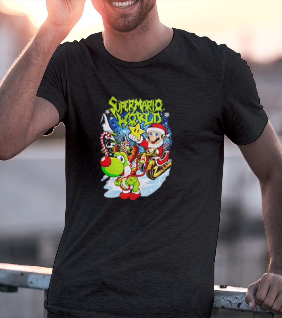 Super Mario World Santa Christmas Reindeer Sleigh Ride Scene T-Shirt