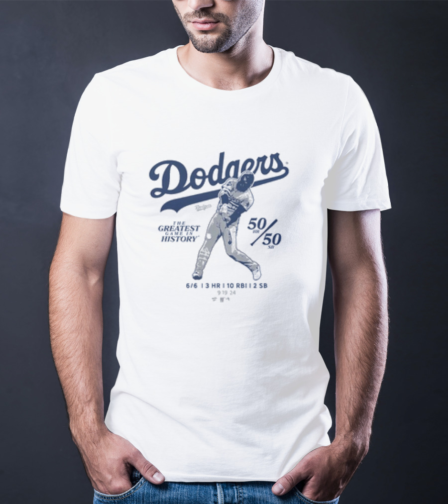 Dodgers The Greatest Game In History 50 HR 50 SB 6/6 3 HR 10 RBI 2 SB T-Shirt