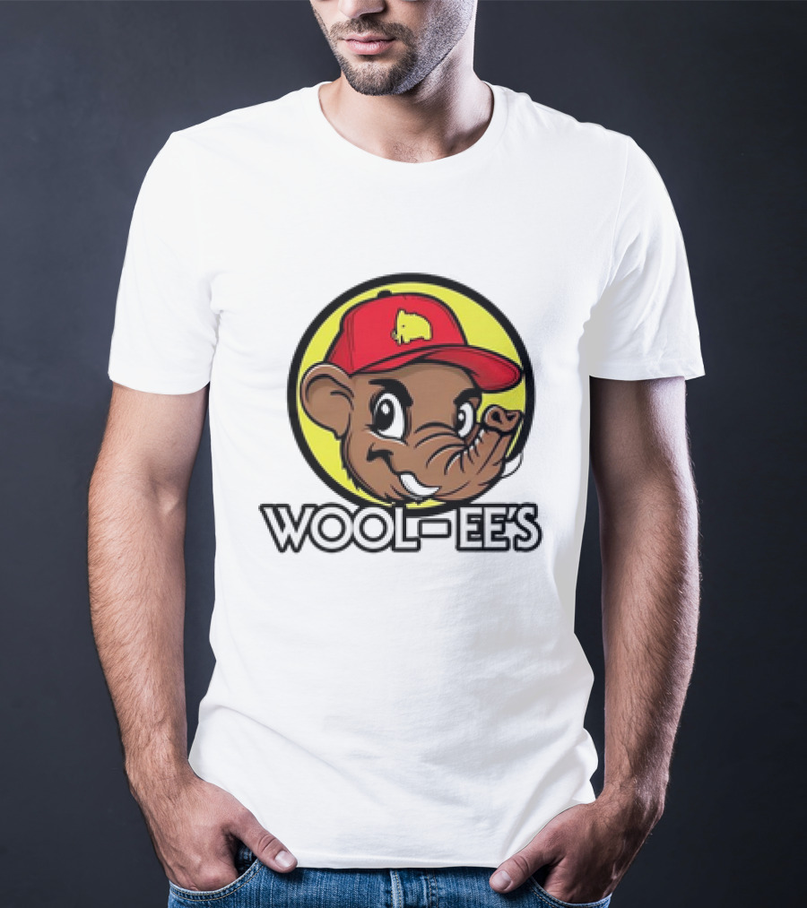 Wool-Ee’s Woolly Mammoth Cartoon Character In Red Cap With Yellow Background T-Shirt