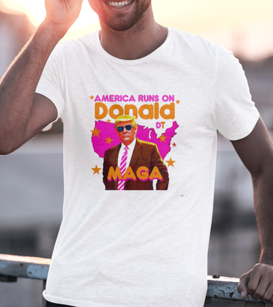 America Runs On Donald DT MAGA With Map And Stars T-Shirt