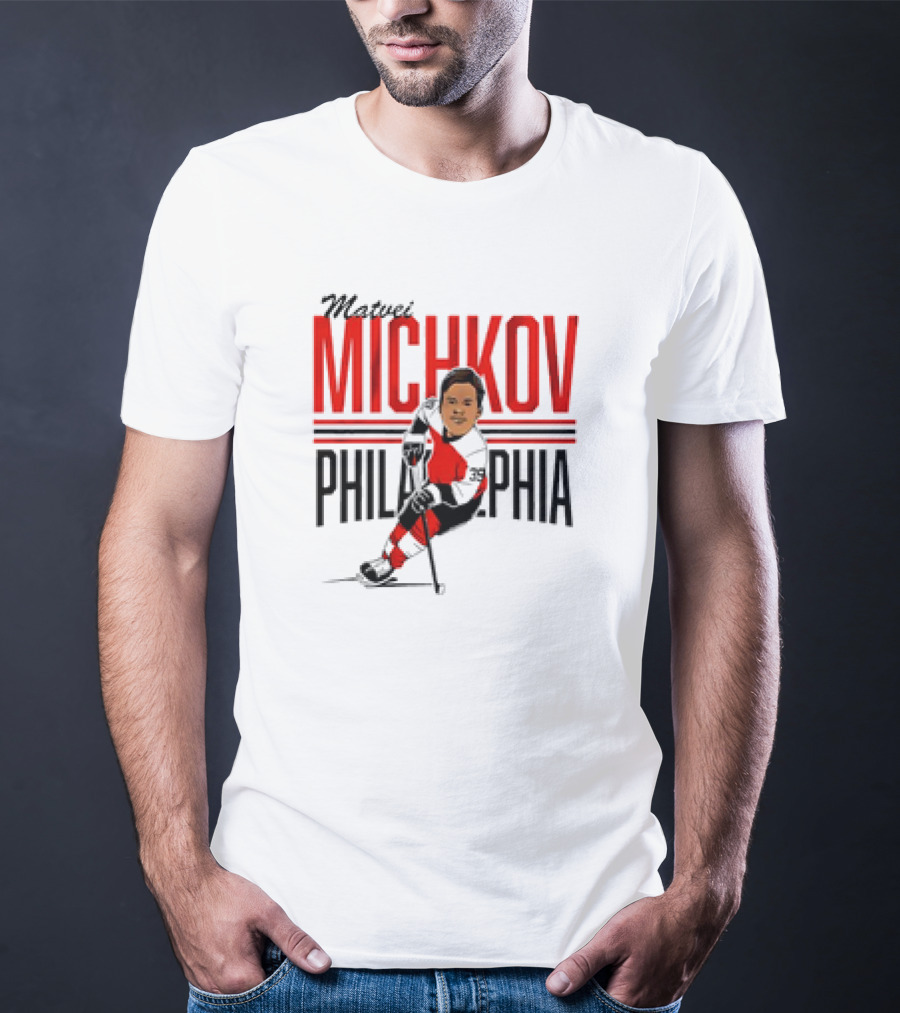 Matvei Michkov Philadelphia Center Ice NHLPA Hockey Caricature T-Shirt