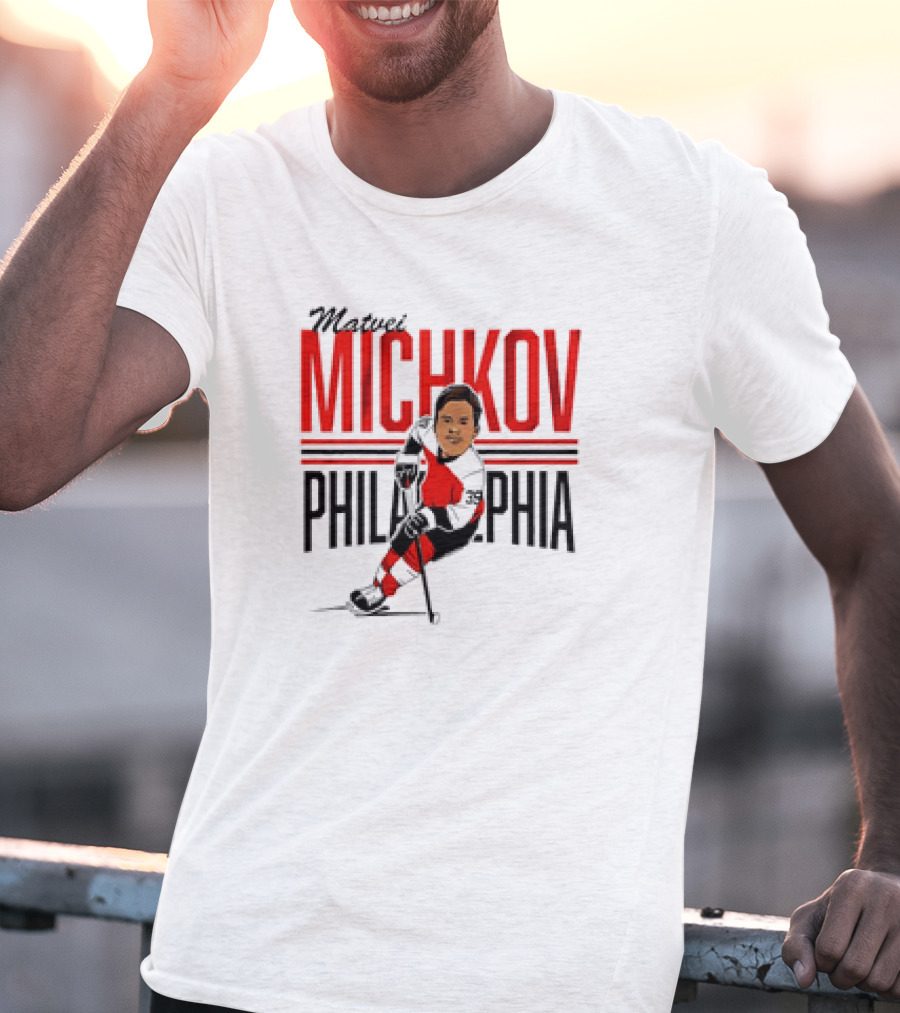Matvei Michkov Philadelphia Center Ice NHLPA Hockey Caricature T-Shirt