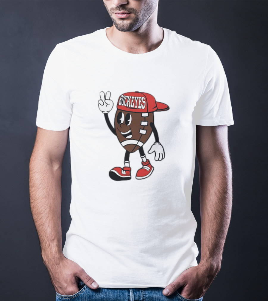 Ohio State Buckeyes Football Cartoon Mascot Peace Sign T-Shirt