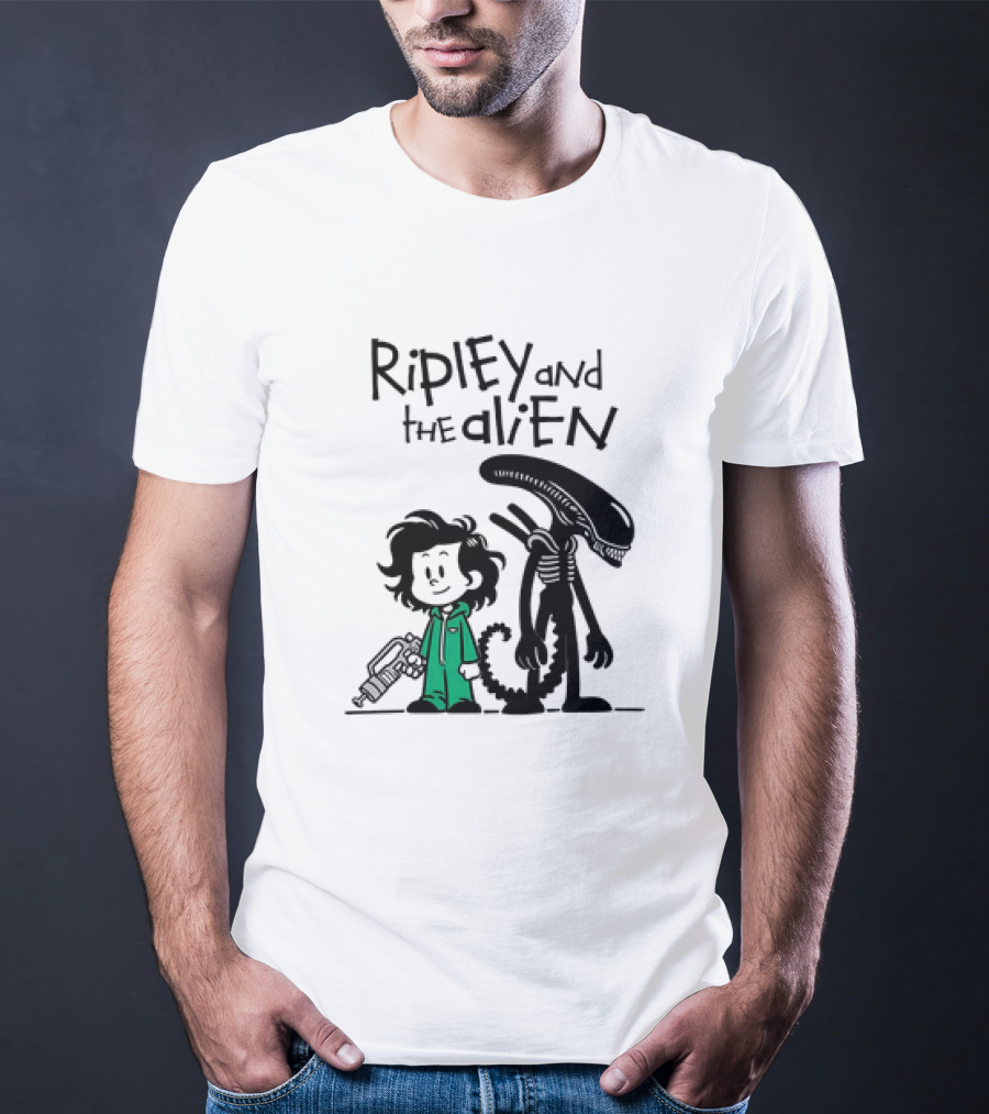 Ripley And The Alien Xenomorph Meets Calvin And Hobbes Mashup T-Shirt