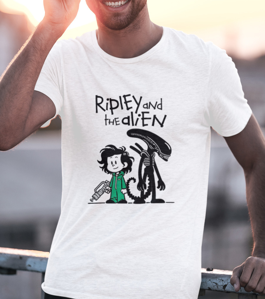Ripley And The Alien Xenomorph Meets Calvin And Hobbes Mashup T-Shirt