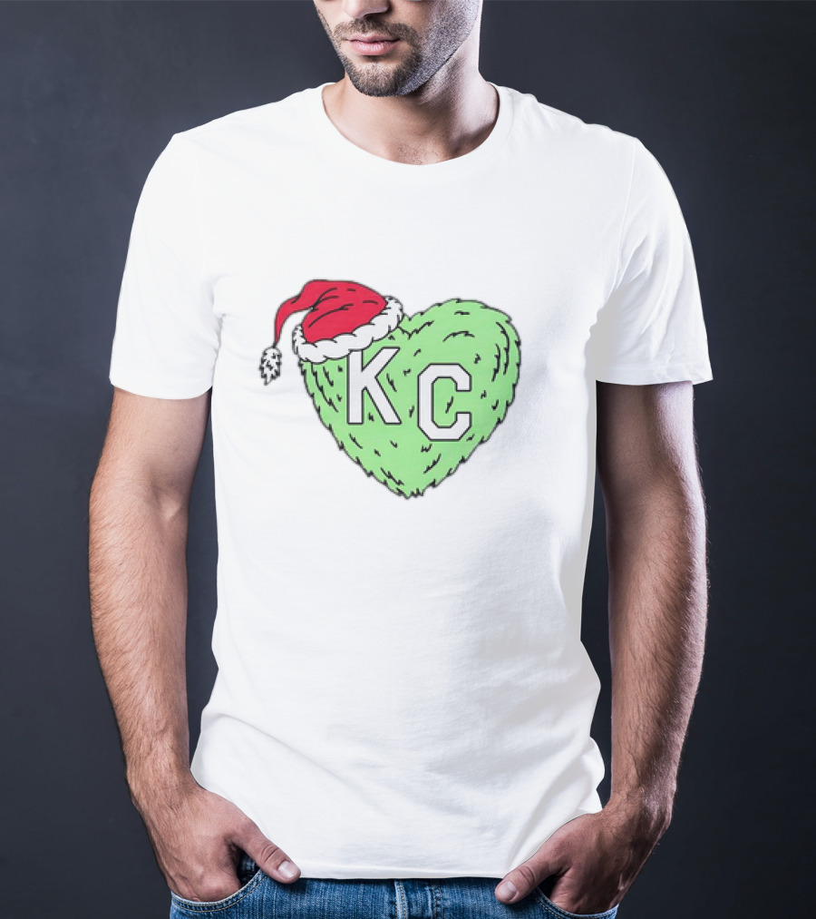 Grinch KC Heart Christmas Santa Hat T-Shirt