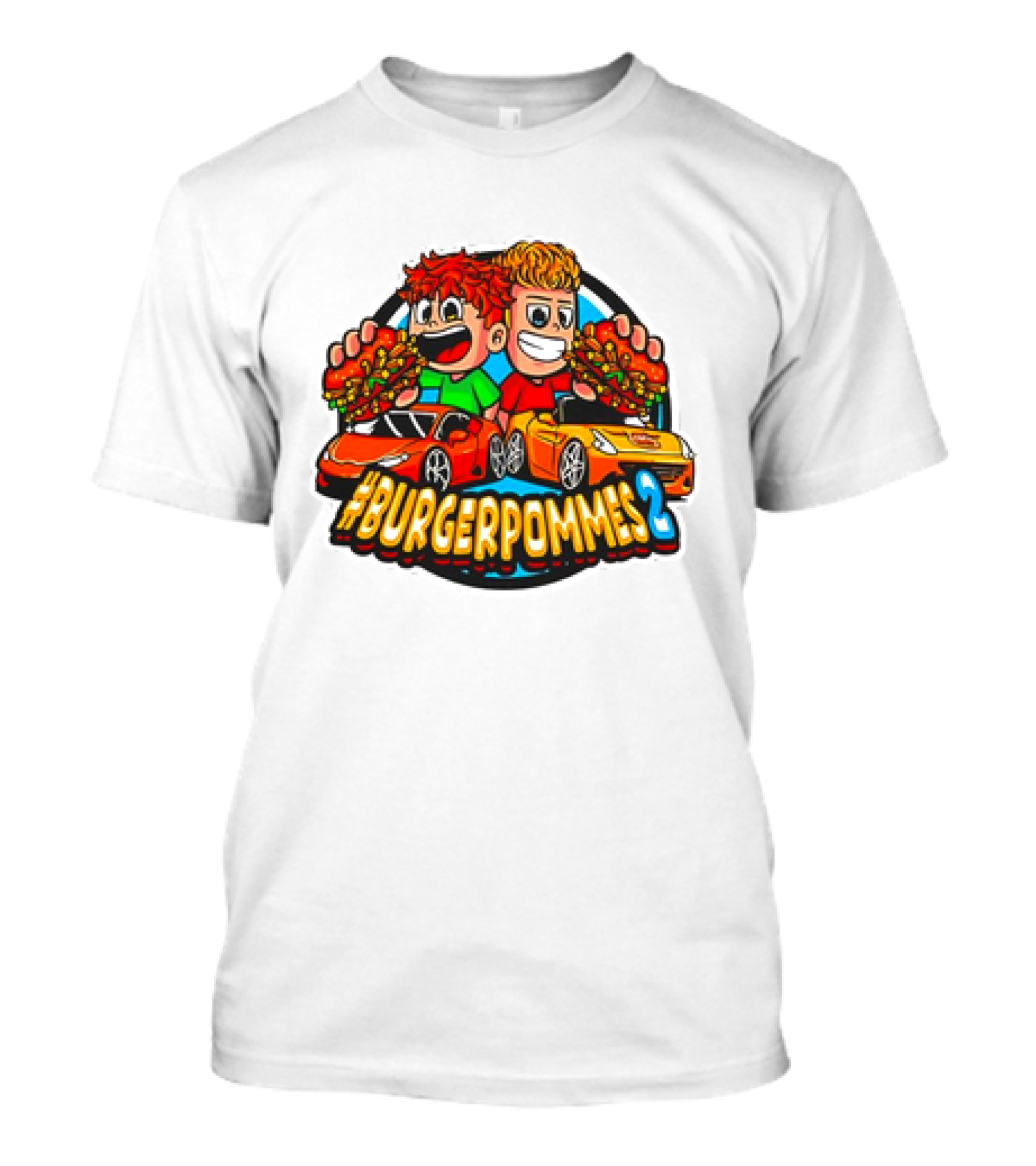 Burgerpommes 2 Cartoon Characters With Super Cars And Burgers T-Shirt