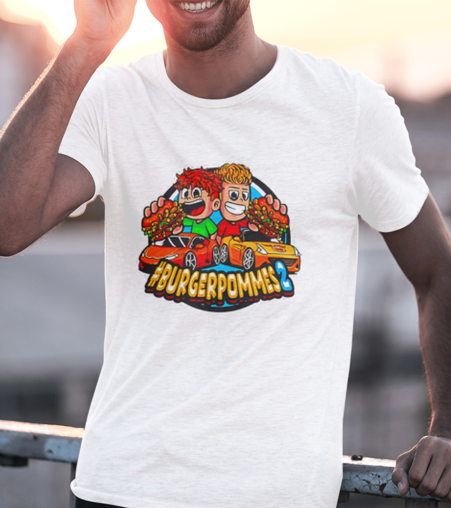 Burgerpommes 2 Cartoon Characters With Super Cars And Burgers T-Shirt