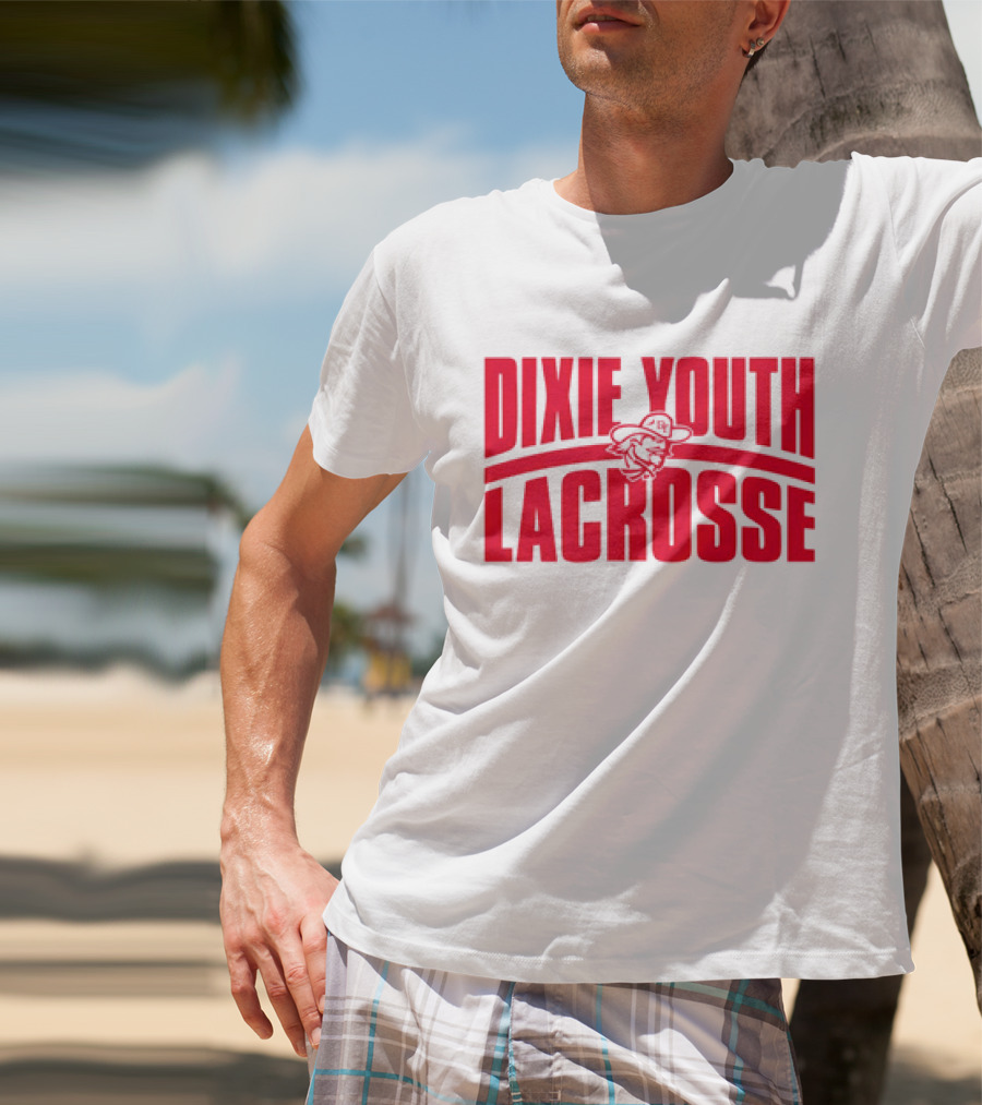 Dixie Youth Lacrosse Red Text Logo With Mascot Character T-Shirt