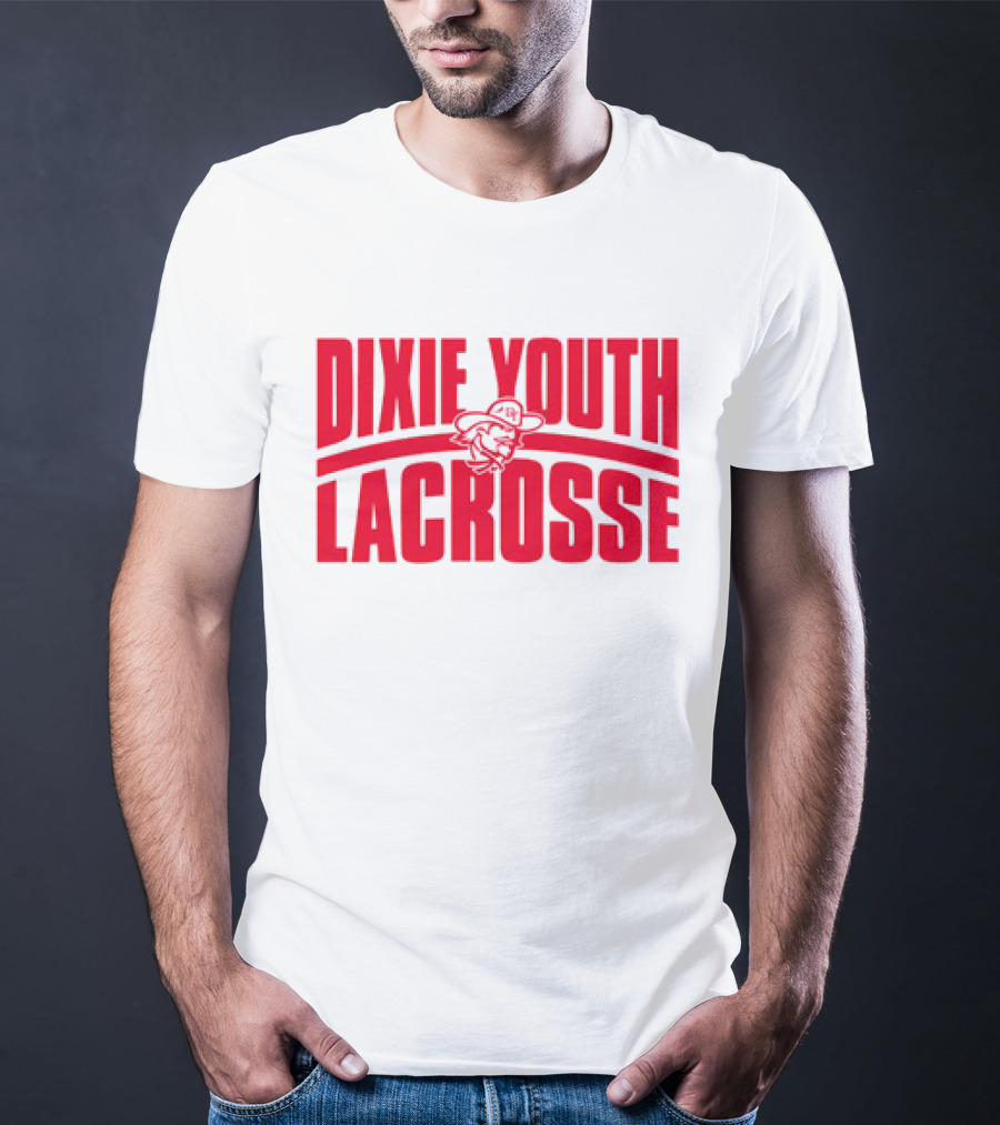 Dixie Youth Lacrosse Red Text Logo With Mascot Character T-Shirt