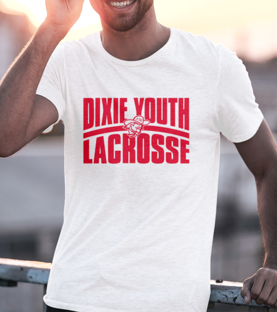 Dixie Youth Lacrosse Red Text Logo With Mascot Character T-Shirt