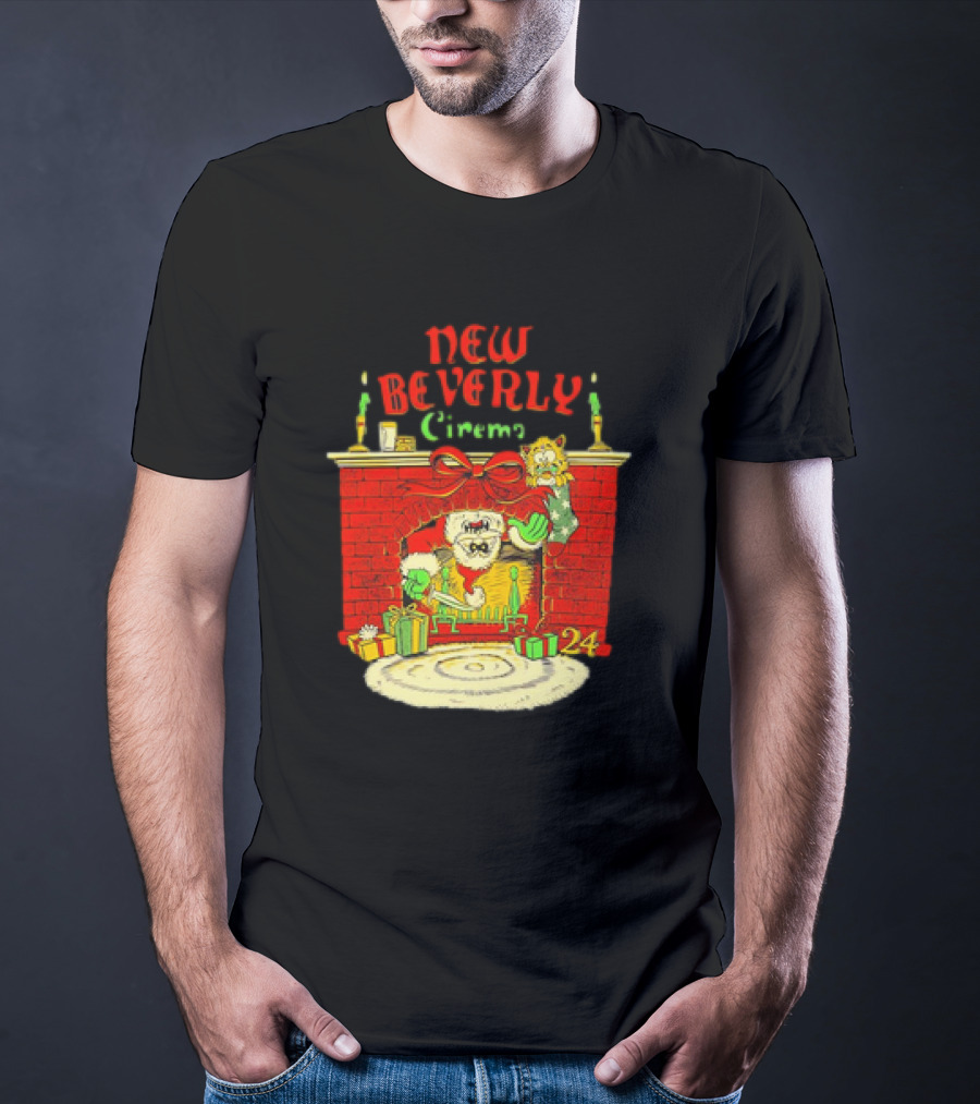 New Beverly Cinema Christmas Horror Santa Fireplace Scene T-Shirt