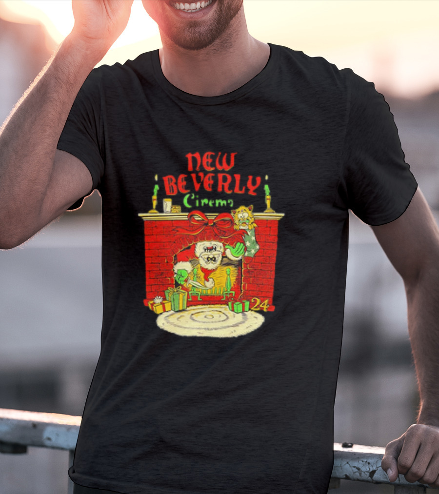 New Beverly Cinema Christmas Horror Santa Fireplace Scene T-Shirt