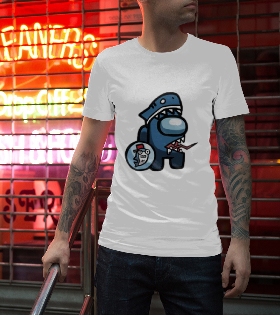 Gawr Gura Peeker Shark Hat Cute Shrimp Among Us Hololive Crossover T-Shirt