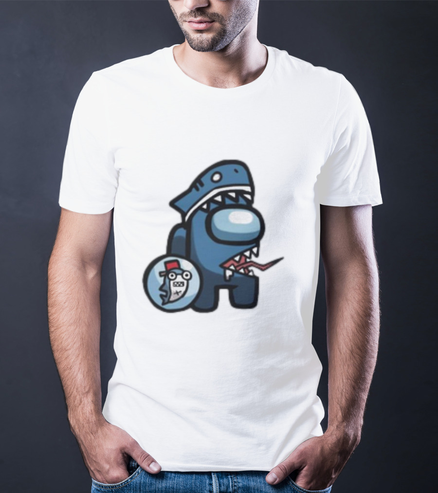 Gawr Gura Peeker Shark Hat Cute Shrimp Among Us Hololive Crossover T-Shirt