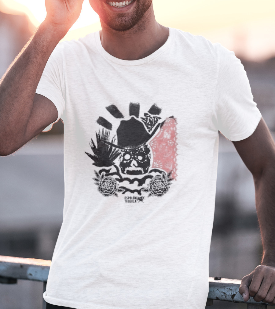 Los Espíritus Espolon Tequila Skull With Agave And Floral Elements T-Shirt