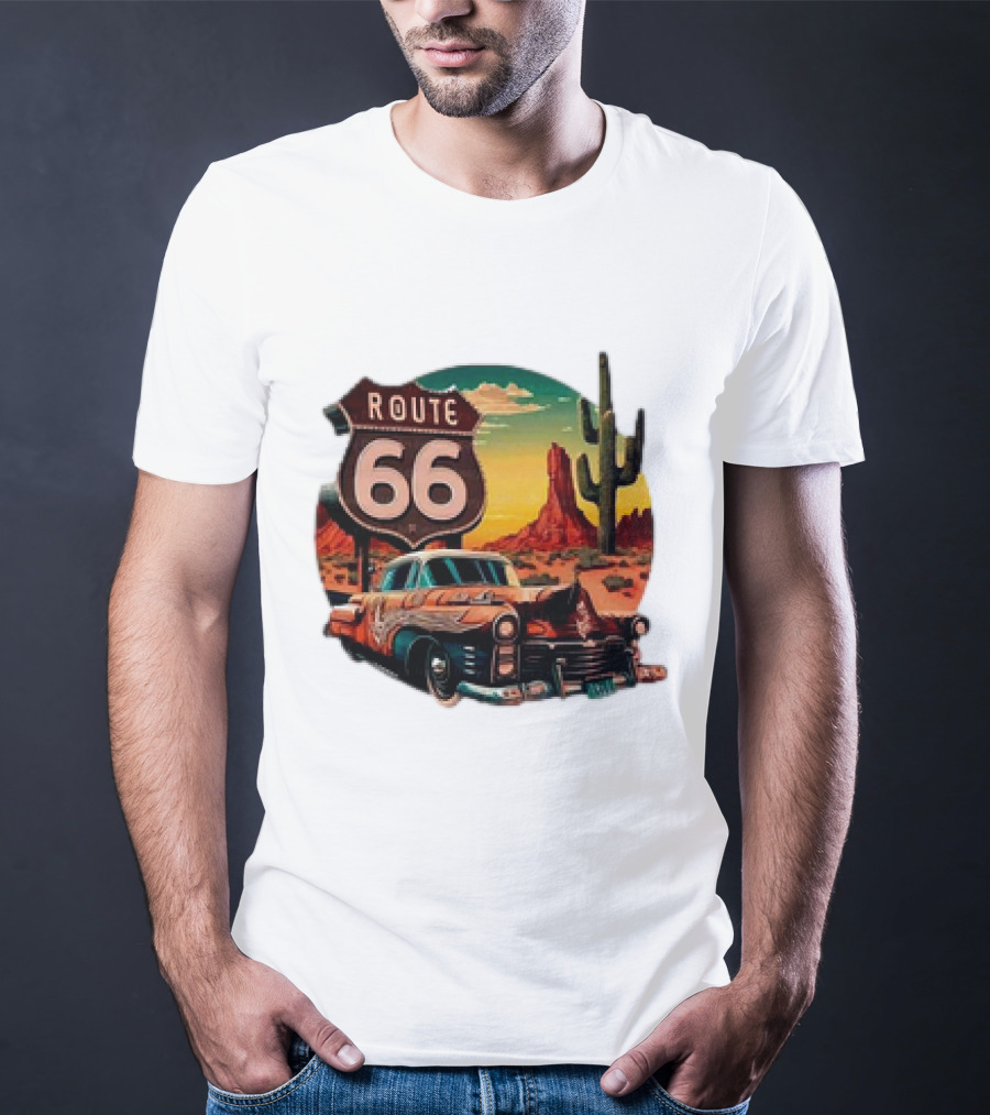 Route 66 Classic Car Desert Scene T-Shirt