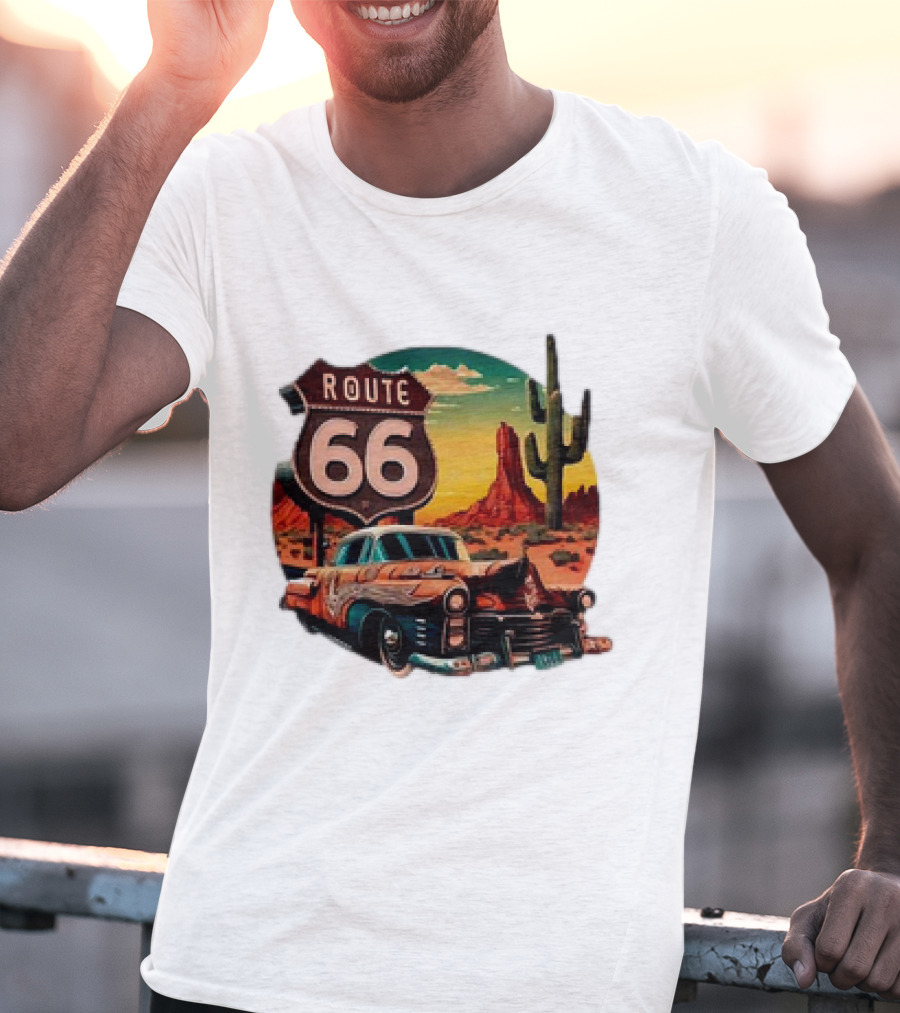 Route 66 Classic Car Desert Scene T-Shirt