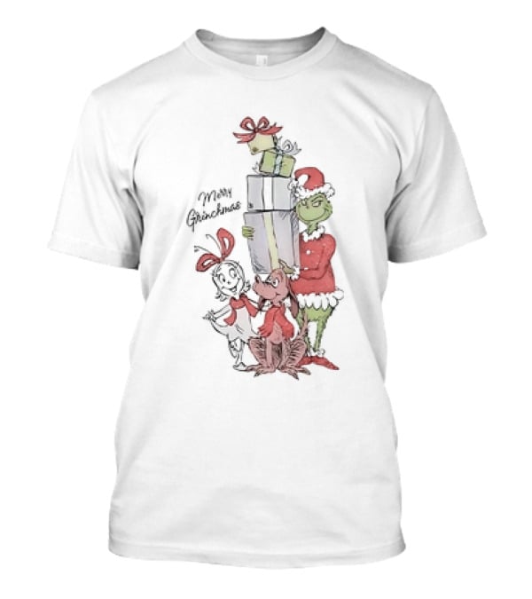 Merry Grinchmas Grinch With Max And Cindy Lou Who Holiday Cartoon T-Shirt