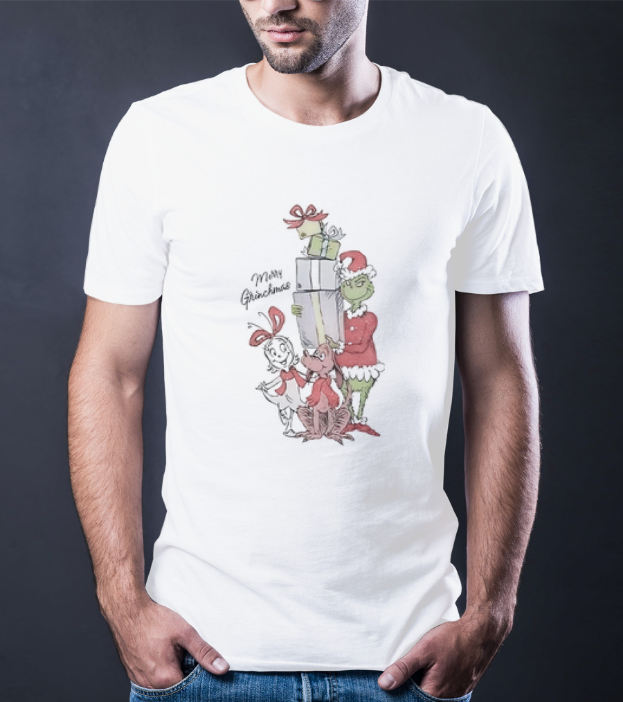 Merry Grinchmas Grinch With Max And Cindy Lou Who Holiday Cartoon T-Shirt