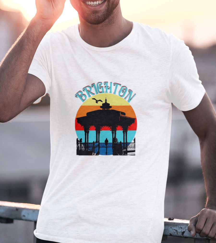 Brighton Bandstand Silhouette At Sunset With Seagulls T-Shirt