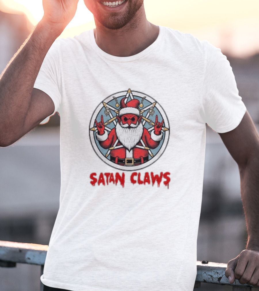 Satan Claws Christmas Pentagram Santa Rock Gesture T-Shirt