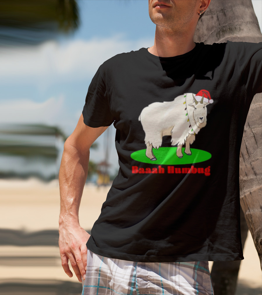 Baaah Humbug Goat With Santa Hat Holiday Lights T-Shirt