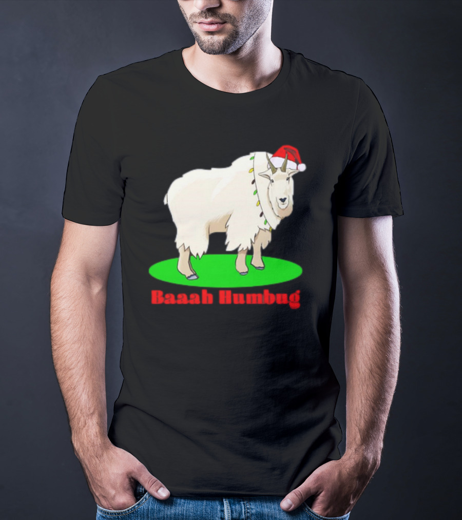 Baaah Humbug Goat With Santa Hat Holiday Lights T-Shirt