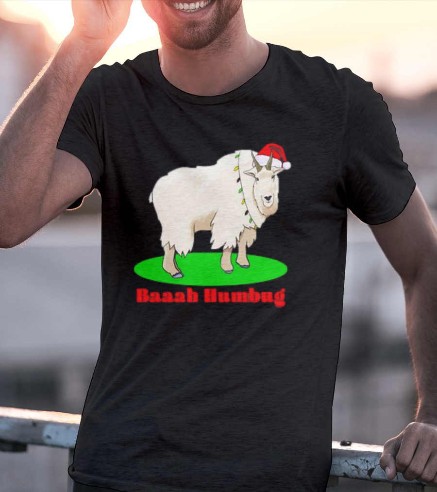 Baaah Humbug Goat With Santa Hat Holiday Lights T-Shirt