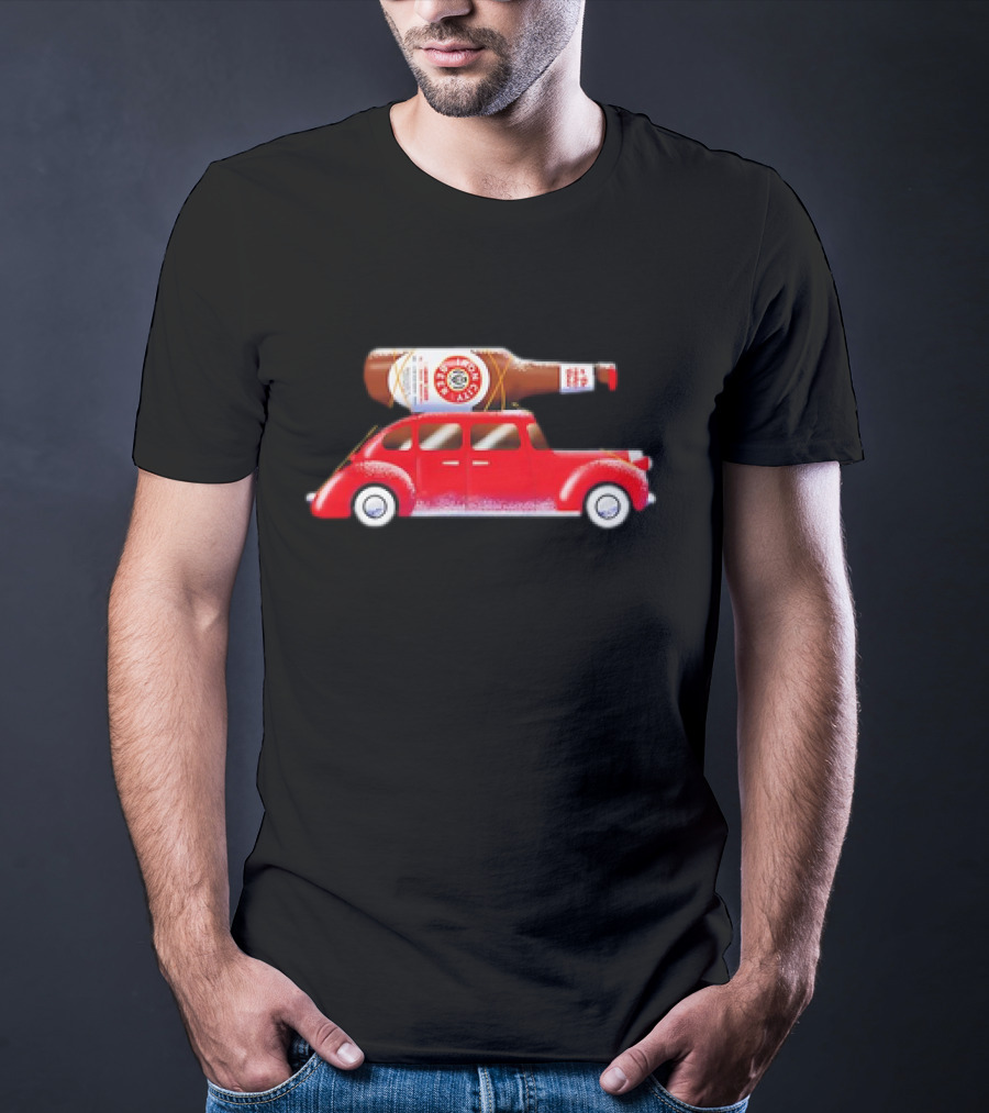 Iron City Beer Bottle On Red Vintage Car Holiday T-Shirt