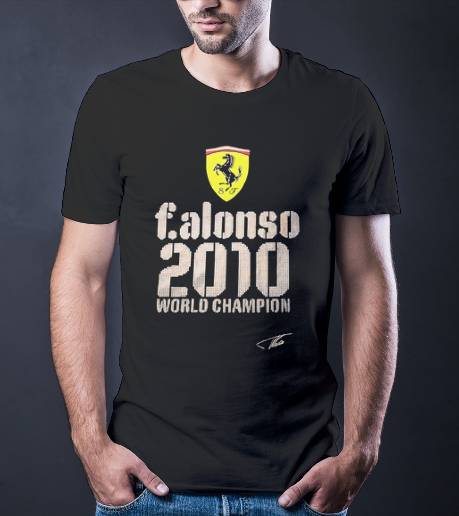Ferrari F Alonso 2010 World Champion Vintage Logo Yellow Horse Badge T-Shirt