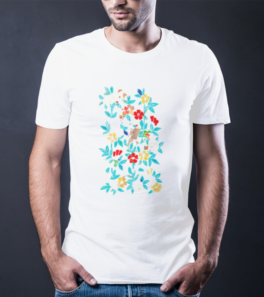 Fowl And Flower Vintage Pattern Print T-Shirt