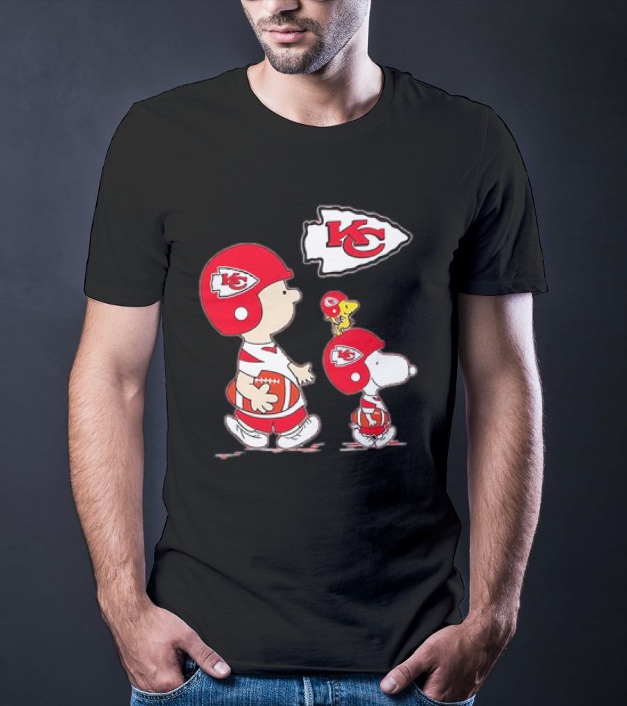 Peanuts Characters In Kansas City Chiefs Football Gear With KC T-Shirt