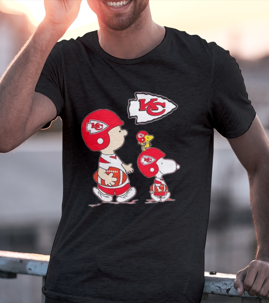 Peanuts Characters In Kansas City Chiefs Football Gear With KC T-Shirt