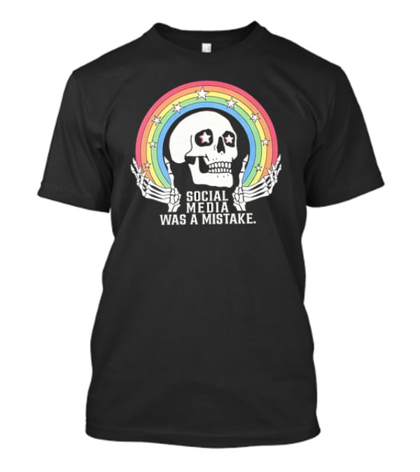 Skull Social Media Was A Mistake Rainbow Retro Stars T-Shirt