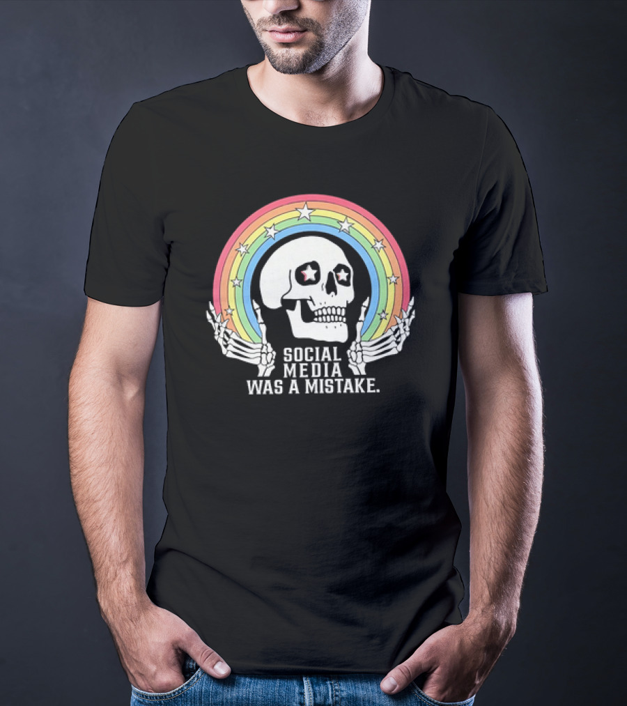 Skull Social Media Was A Mistake Rainbow Retro Stars T-Shirt