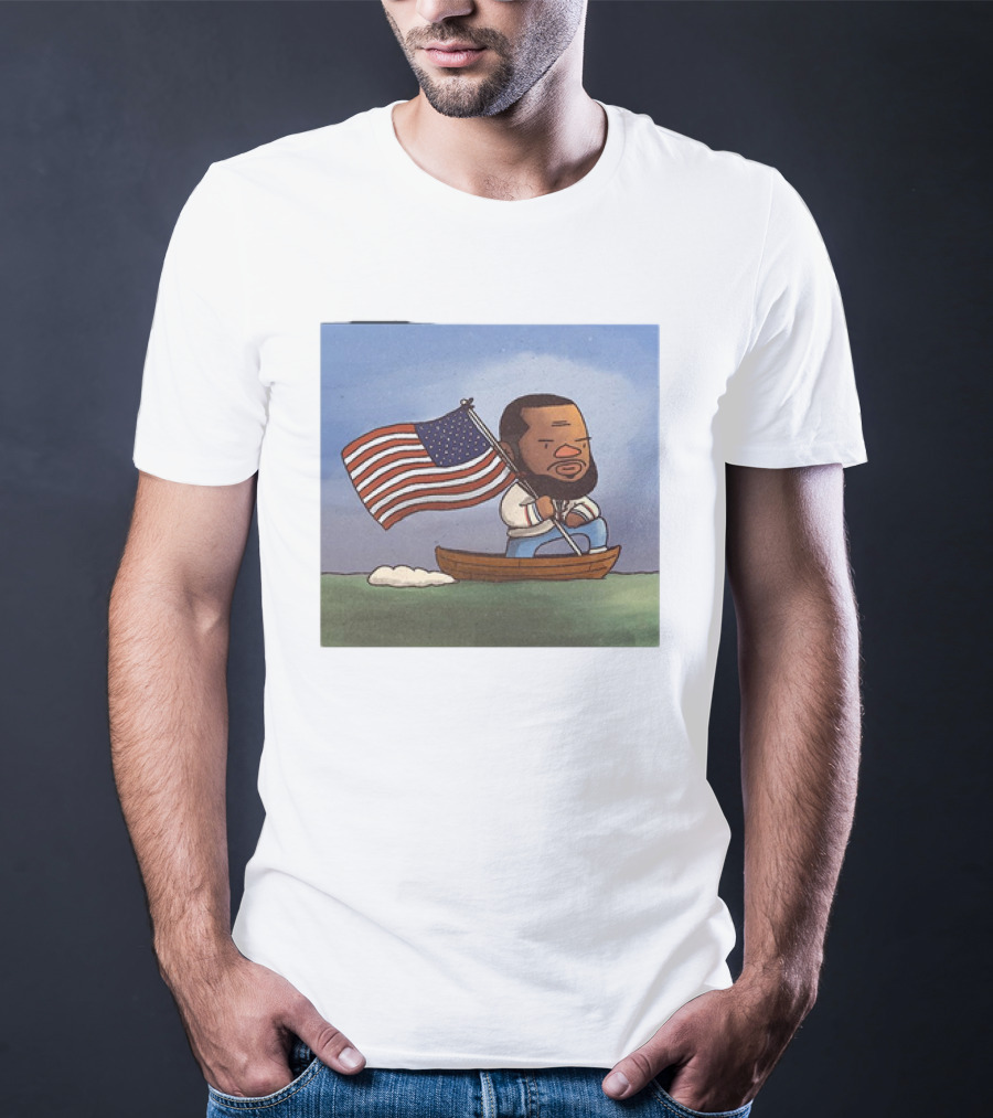 LeBron James LeCaptain America Cartoon Rowing With Flag T-Shirt