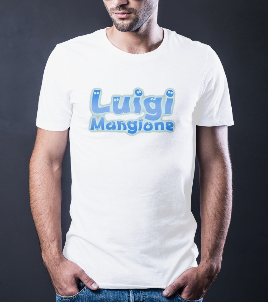 Luigi Mangione Blue Text With Eyes T-Shirt