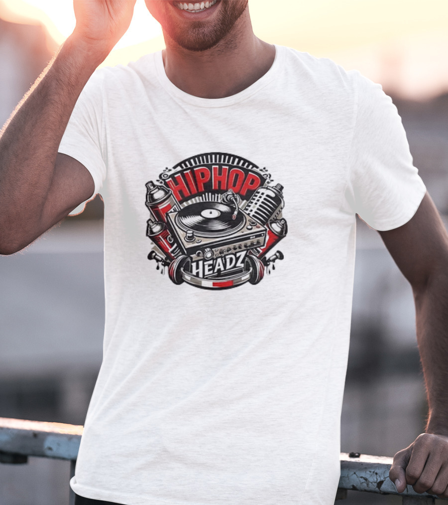 HIP HOP HEADZ VINYL RECORD PLAYER TURNTABLE SPRAY CANS MICROPHONE T-Shirt