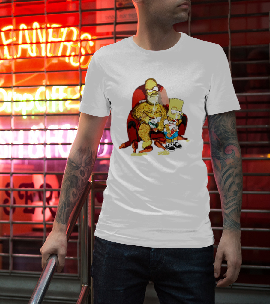 Homer Simpson Bart Simpson Gangster Smoking Money Sitting Chair T-Shirt