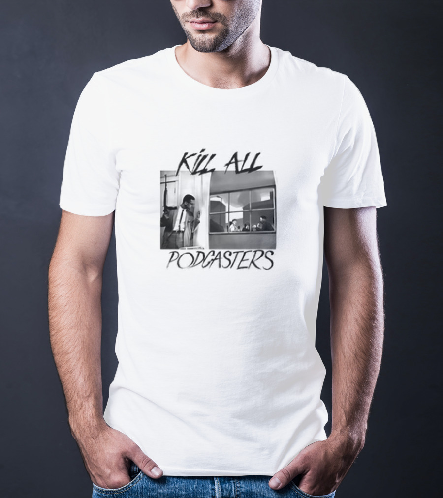 Kill All Podcasters Retro Noir Style Window Scene T-Shirt
