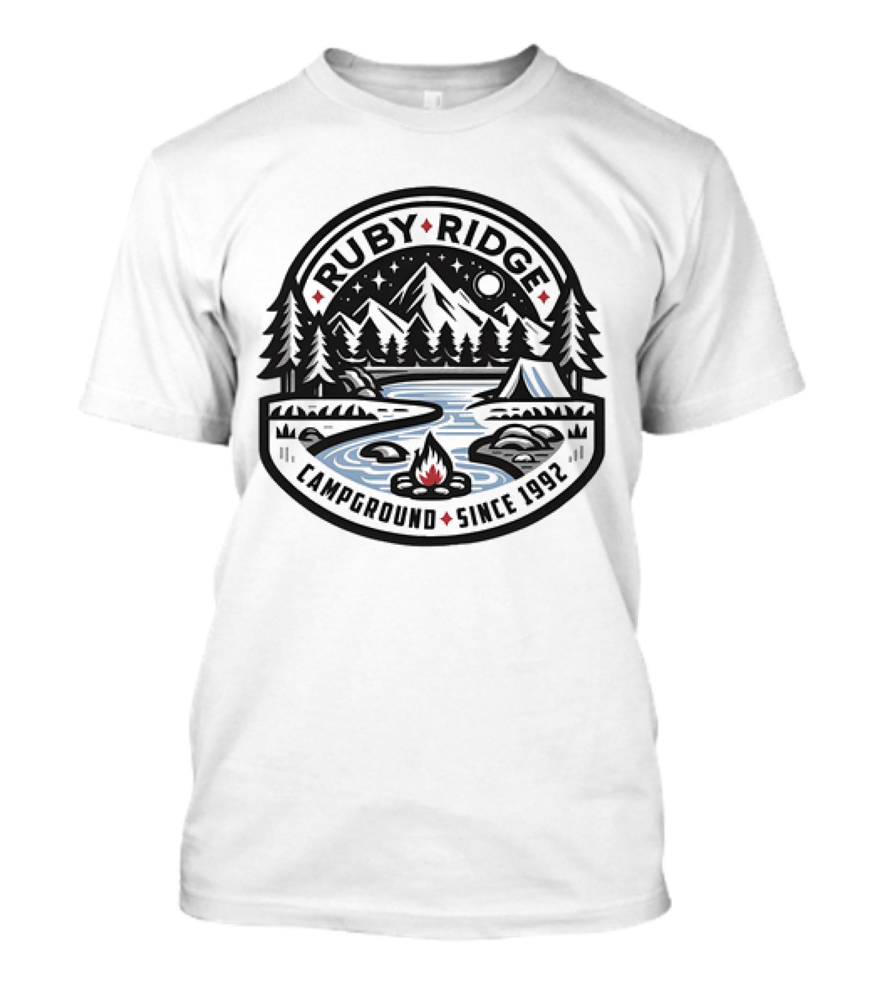 Ruby Ridge Campground Scenic Mountains And Campfire Since 1992 T-Shirt