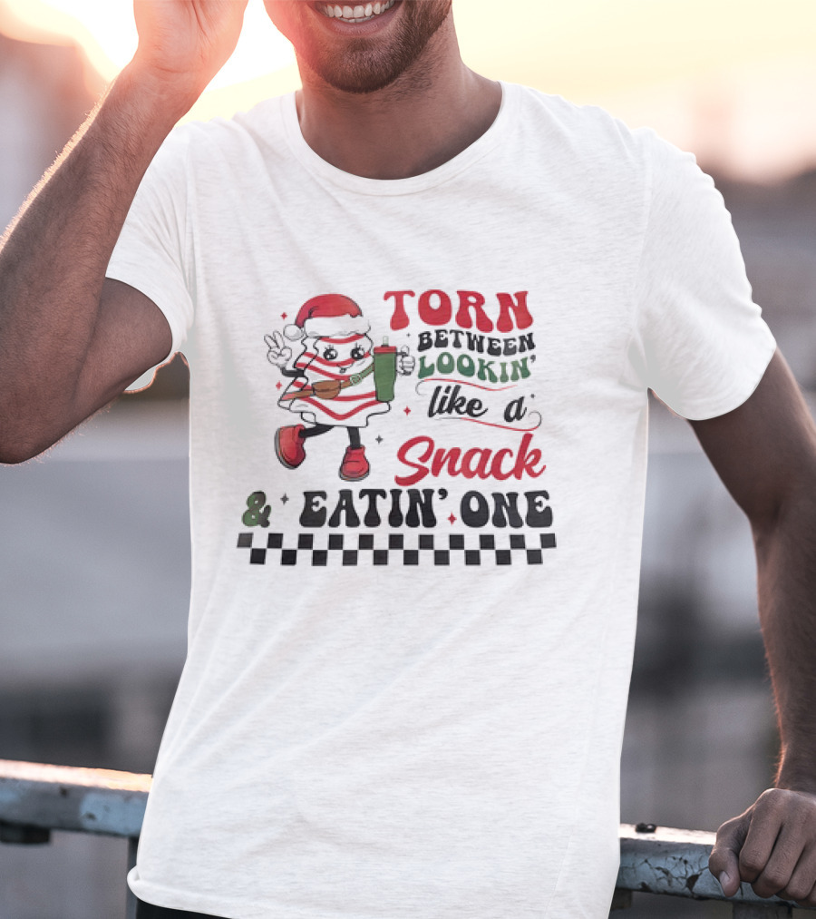 Torn Between Lookin’ Like A Snack And Eatin’ One Christmas Santa Checkered T-Shirt