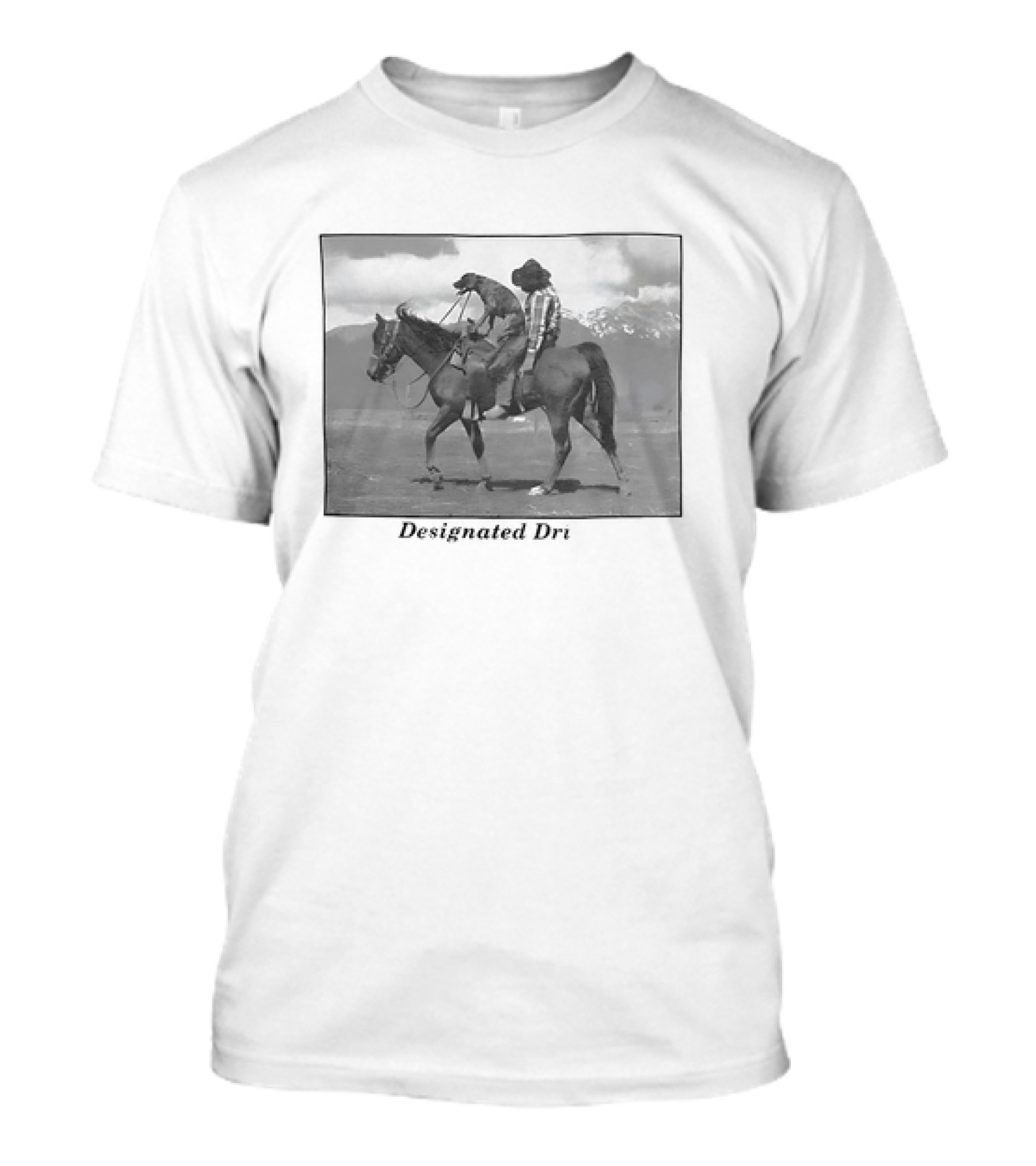 Montana Designated Dri Horseback Rider Cowboy And Dog Scenic Background T-Shirt