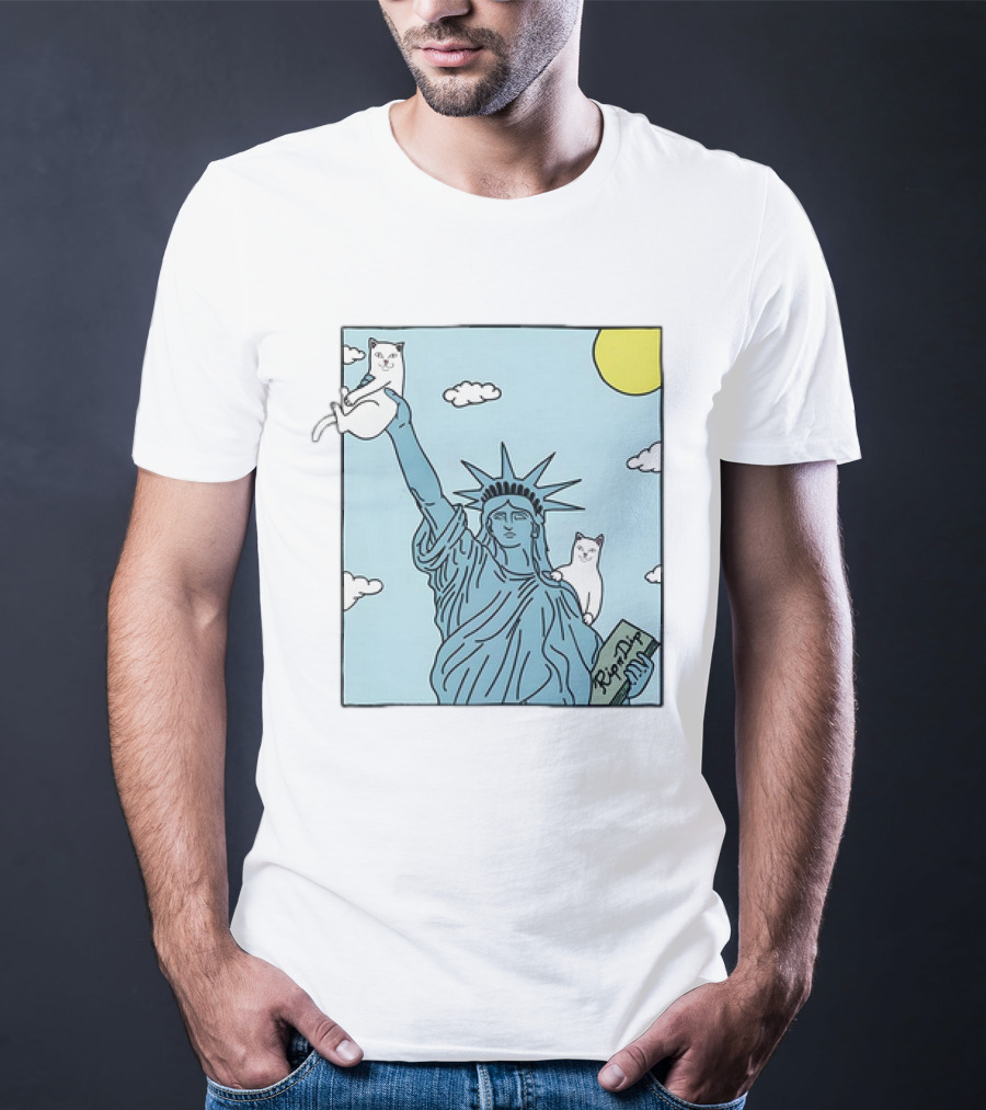 Statue Of Liberty With Cats And Rip N Dip Clouds T-Shirt