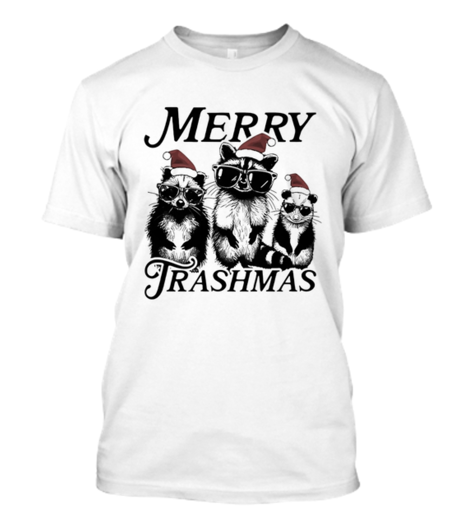 Merry Trashmas Raccoons In Santa Hats With Sunglasses Christmas T-Shirt