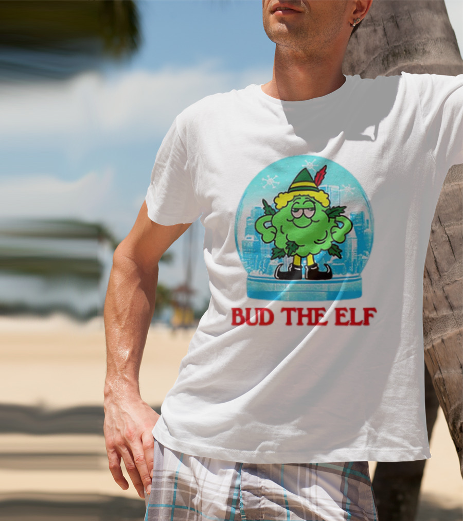 Bud The Elf Christmas Snow Globe Scene T-Shirt