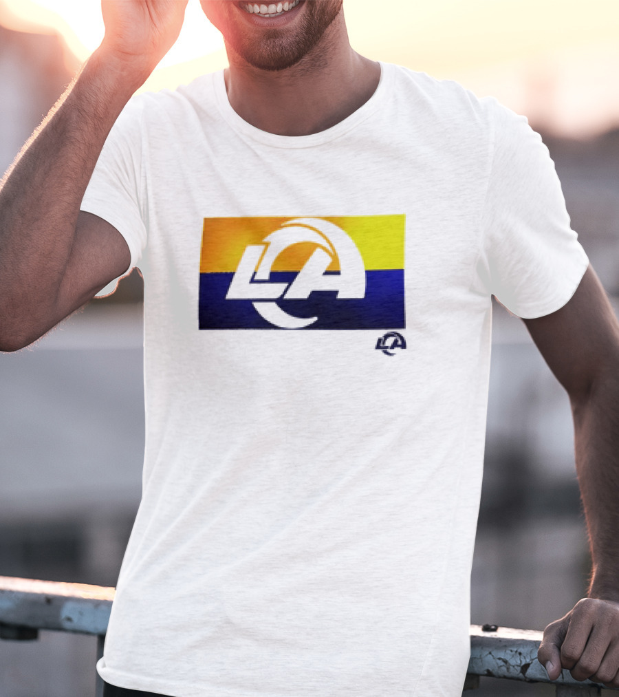 Los Angeles Rams LA Tri-Blend Heather Gray Square Off Yellow Blue T-Shirt